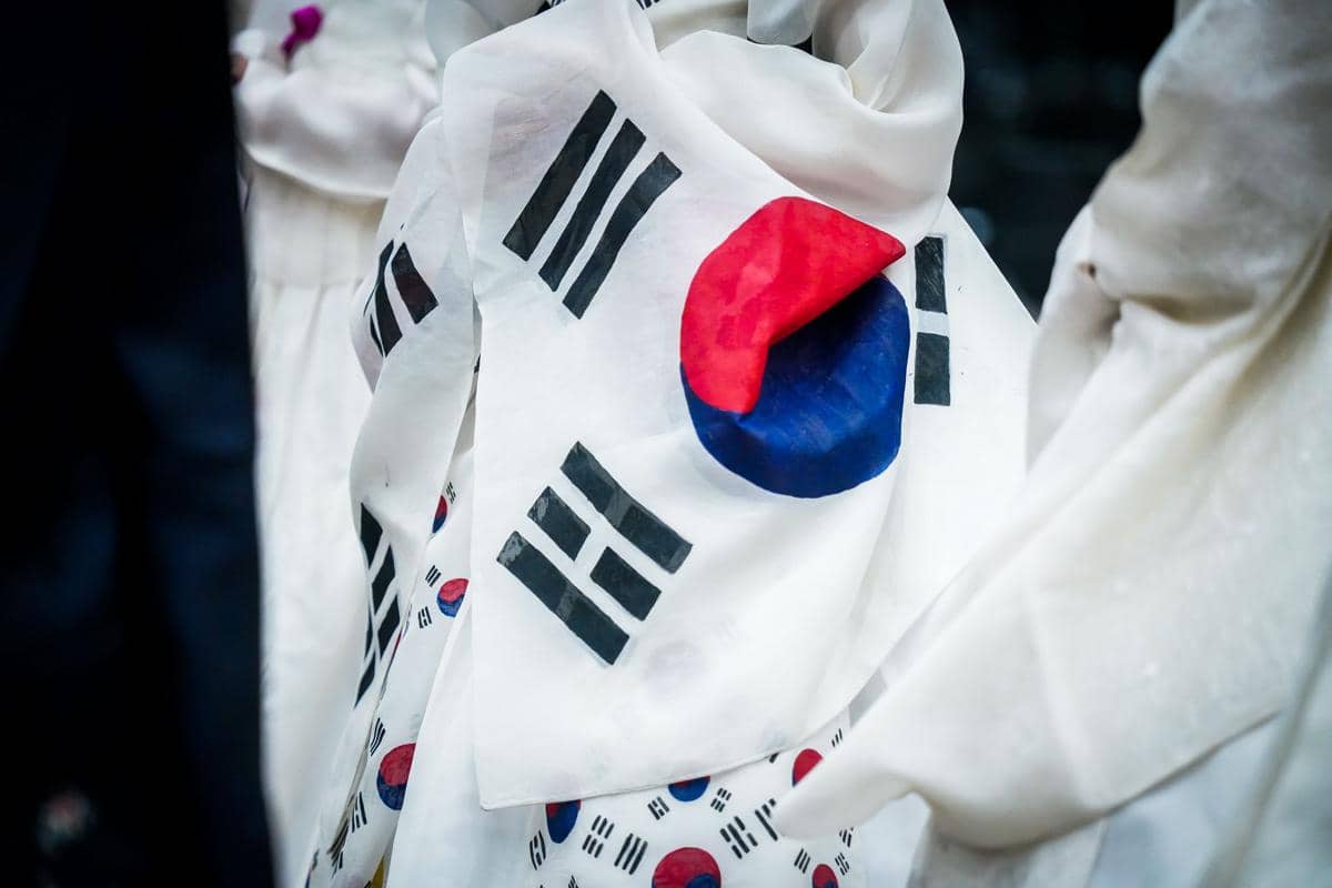 Potret pakaian dengan motif bendera nasional Korea Selatan.