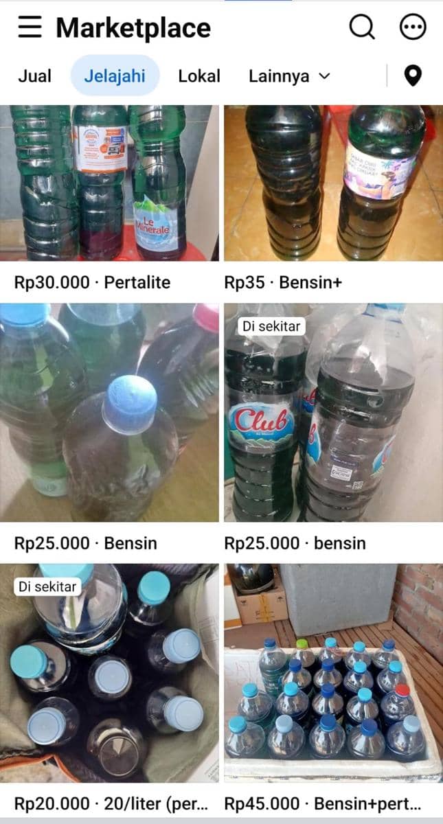 Tangkapan layar penjualan bensin pertalite di marketplace/Istimewa