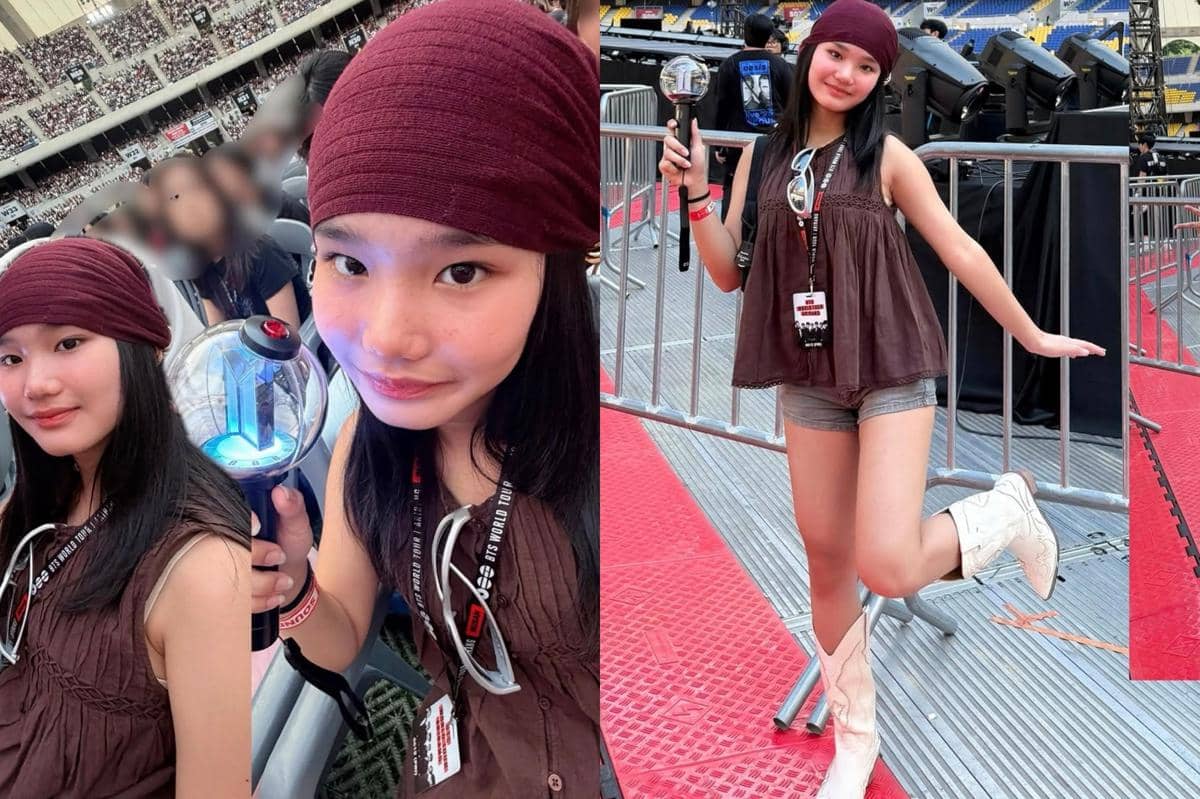 Potret Bilqis dalam OOTD konser, tampil bergaya dengan pilihan busana kasual untuk menghadiri acara musik.
