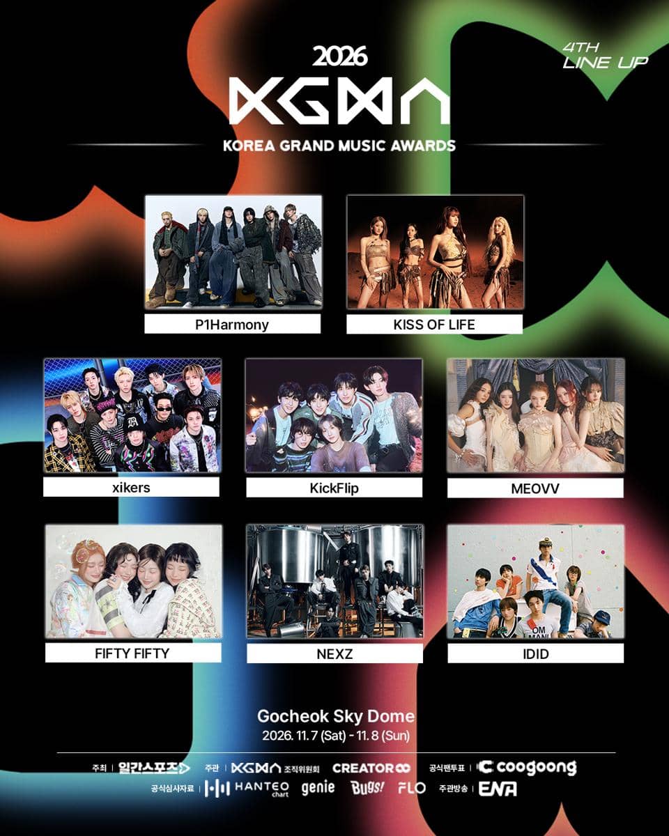 Poster lineup keempat Korea Grand Music Awards 2026 yang diunggah melalui akun Instagram resmi KGMA.