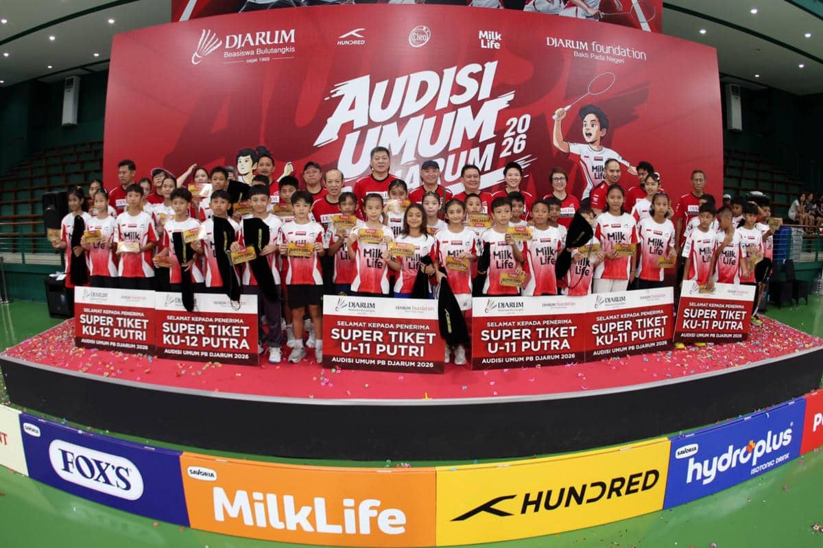 Suasana semarak pelaksanaan Audisi Umum PB Djarum 2026 di Kudus, Jawa Tengah, dalam kegiatan pencarian bakat bulu tangkis.