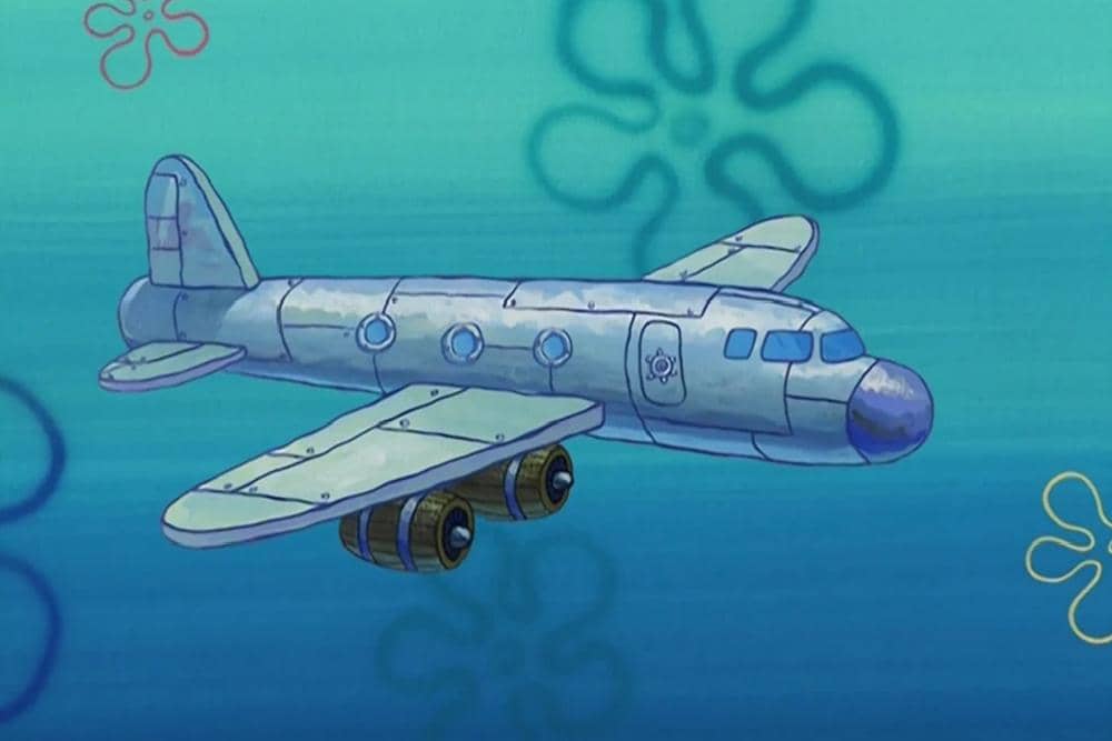 pesawat terbang juga bisa ditemukan di kota Bikini Bottom