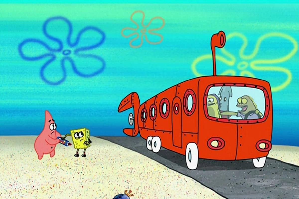 bus merah yang sering lalu lalang di jalanan Bikini Bottom