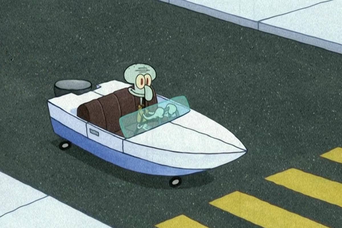 boatmobile yang dikemudikan Squidward