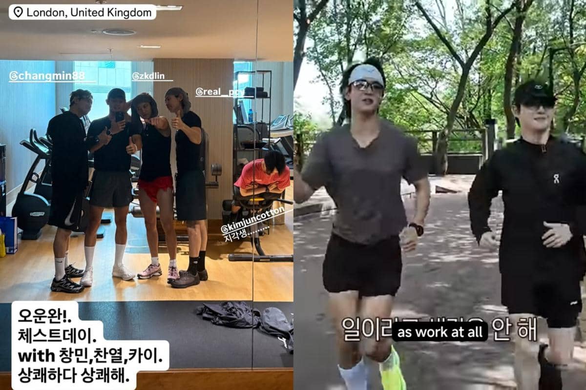 Kai, Chanyeol, dan Suho EXO running bersama Minho SHINee