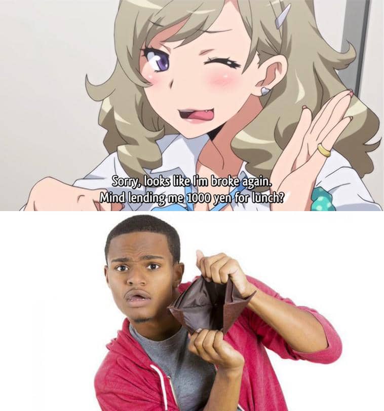 meme anime tentang gak punya uang