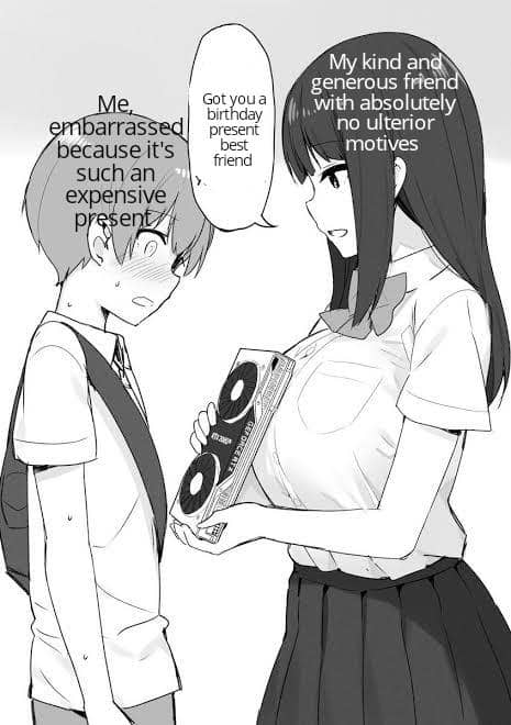 Meme bergaya anime bertema hadiah dengan nuansa humor yang dibagikan pengguna Reddit YaBoiErr_Sk1nnYP3n15.
