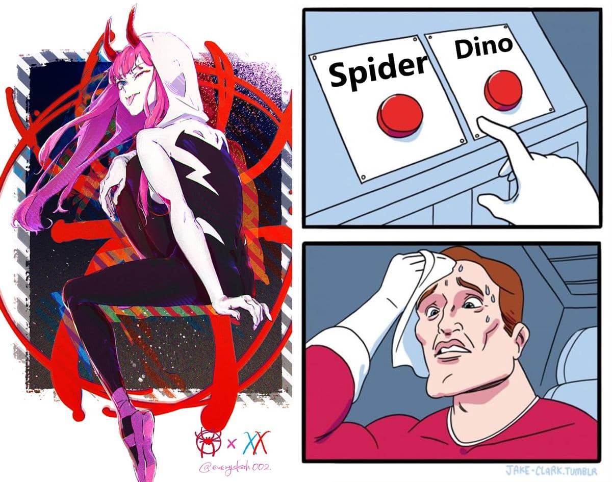 Meme anime tentang karakter cewek laba-laba, diunggah oleh pengguna Reddit Danube_Emperor sebagai bahan lelucon.