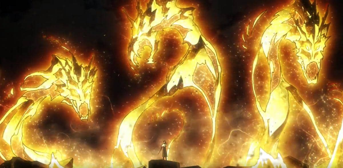 Visualisasi Hadō #99 Goryūtenmetsu dalam anime Bleach TYBW Part 4 yang diproduksi oleh Studio Pierrot.