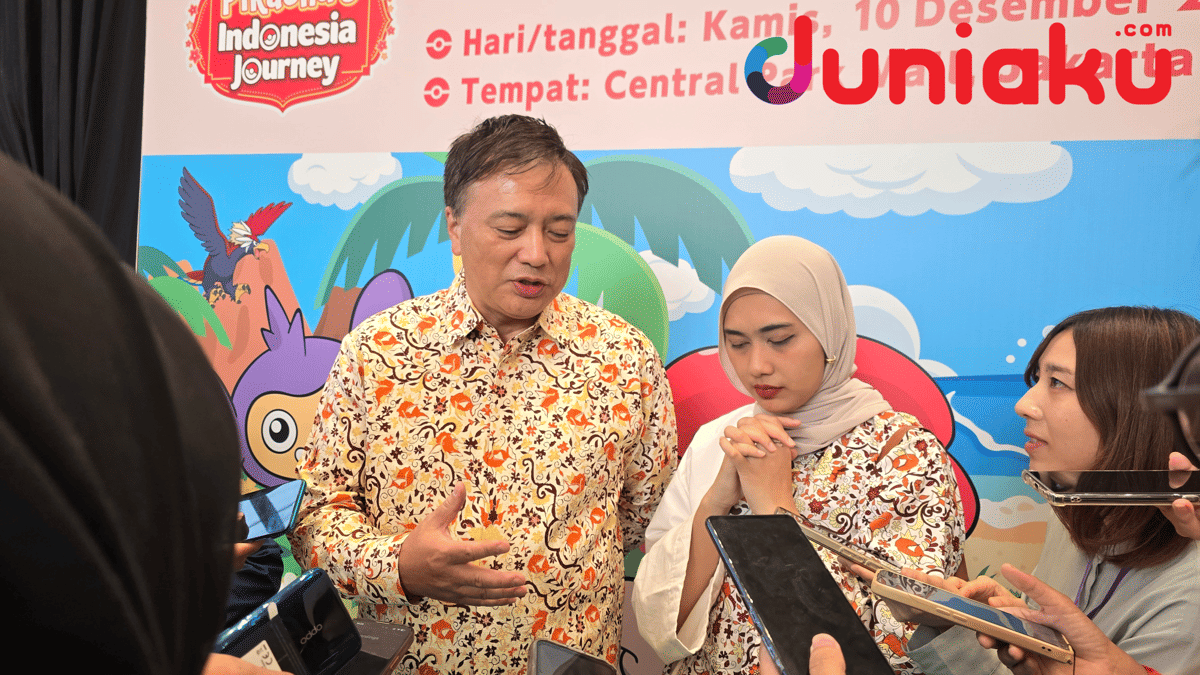 Susumu Fukunaga dari TPC menjalani sesi door stop bersama awak media, berbicara di hadapan sejumlah jurnalis.