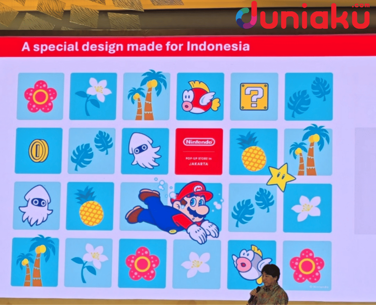 Desain spesial terinspirasi Indonesia di Nintendo Pop-Up Store dengan elemen visual bernuansa Nusantara.