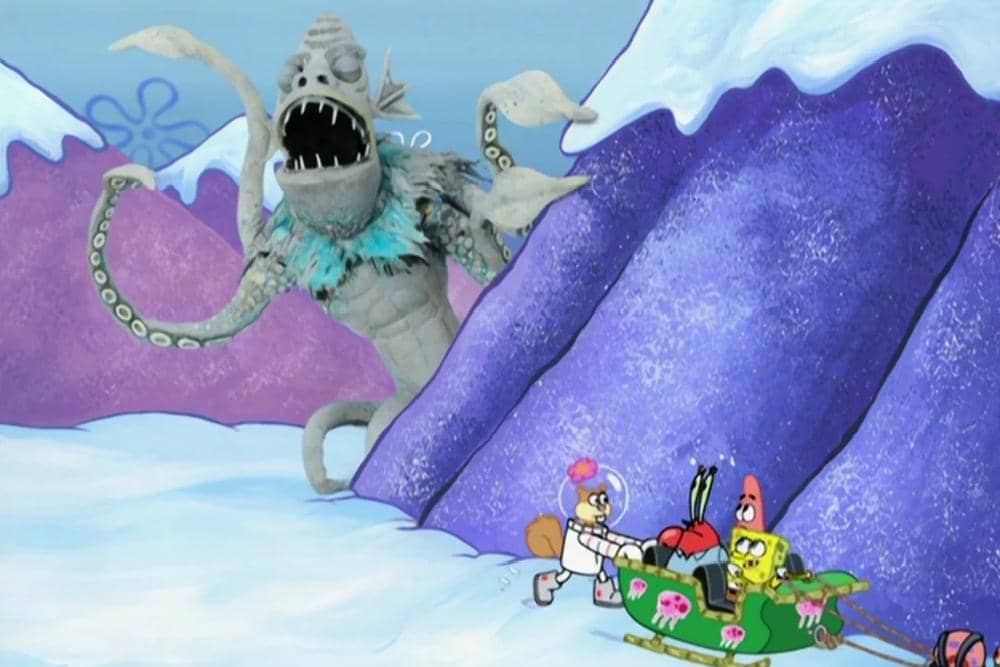 Abominable snow mollusk yang mencoba mengejar SpongeBob dan rekan-rekannya