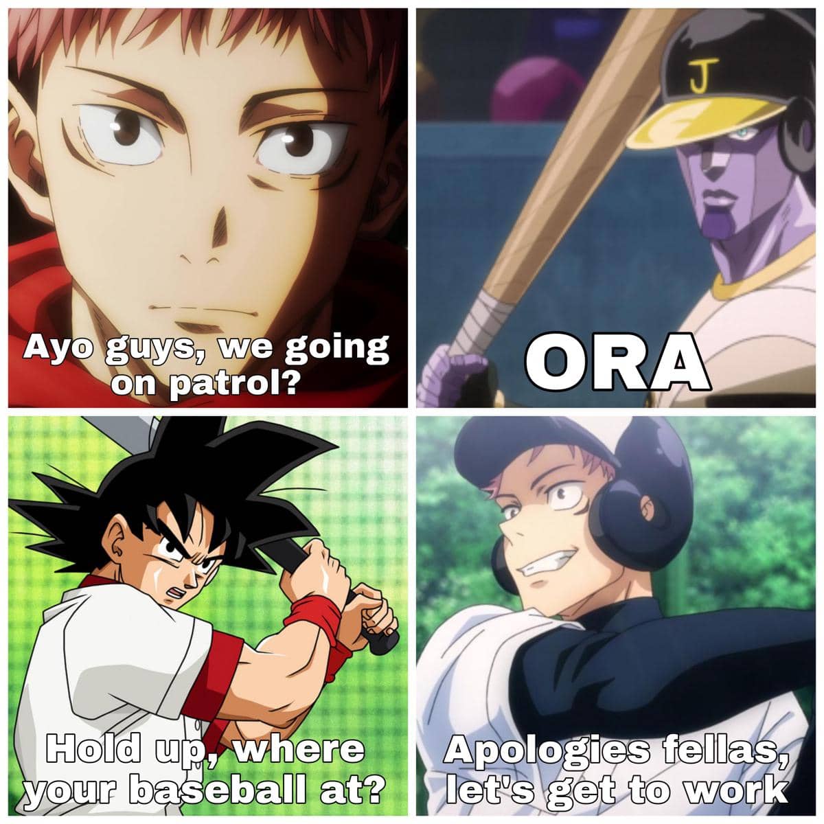 Ilustrasi meme bergaya anime bertema tongkat baseball dengan kredit kepada pengguna Reddit BernLan daring.