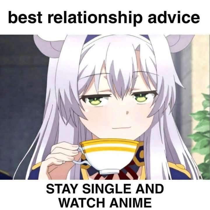 Meme anime tentang saran dari komunitas Reddit r/Animemes, disajikan dalam format humor dengan karakter bergaya anime.