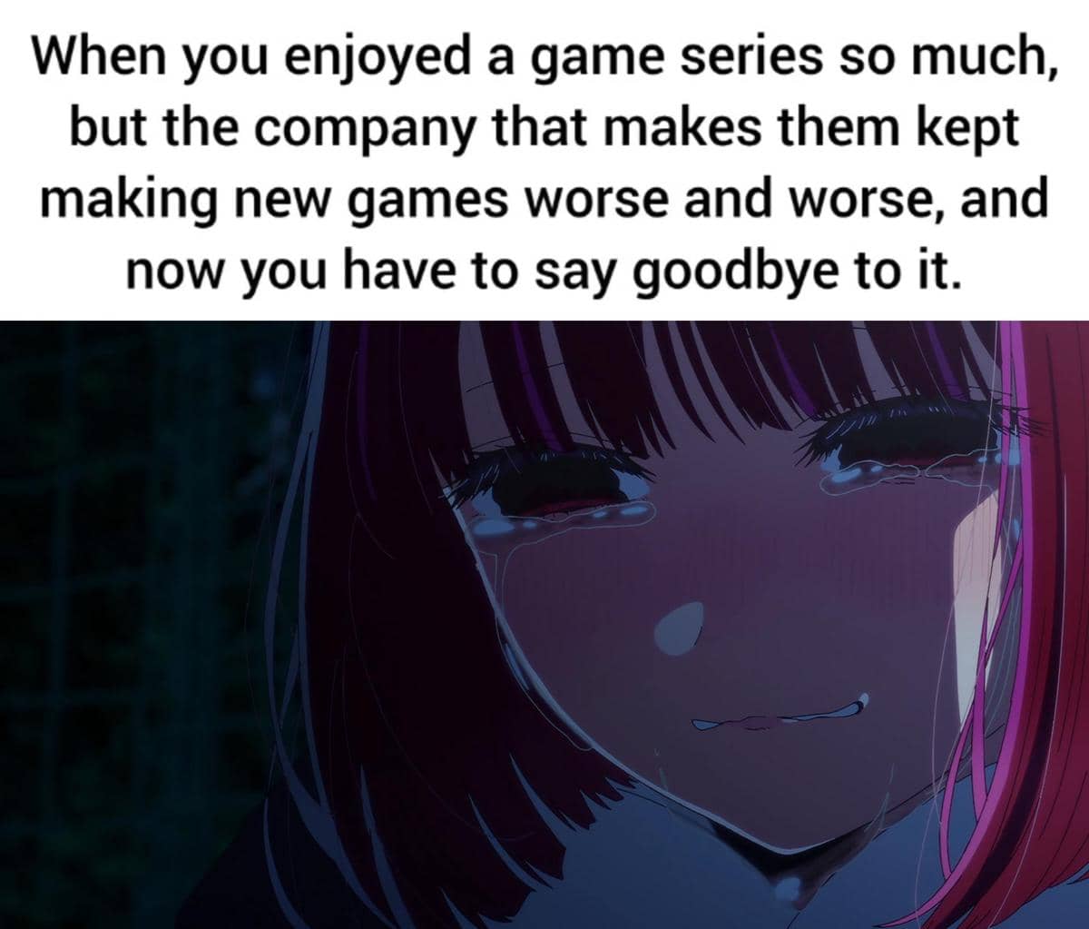 Meme anime bertema perusahaan dengan teks humor tentang dunia kerja, dibagikan pengguna Reddit Holofan4life.