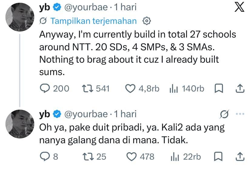 Tangkapan layar unggahan akun X milik Reza Arap, @yourbae, yang memuat teks dan elemen antarmuka media sosial.