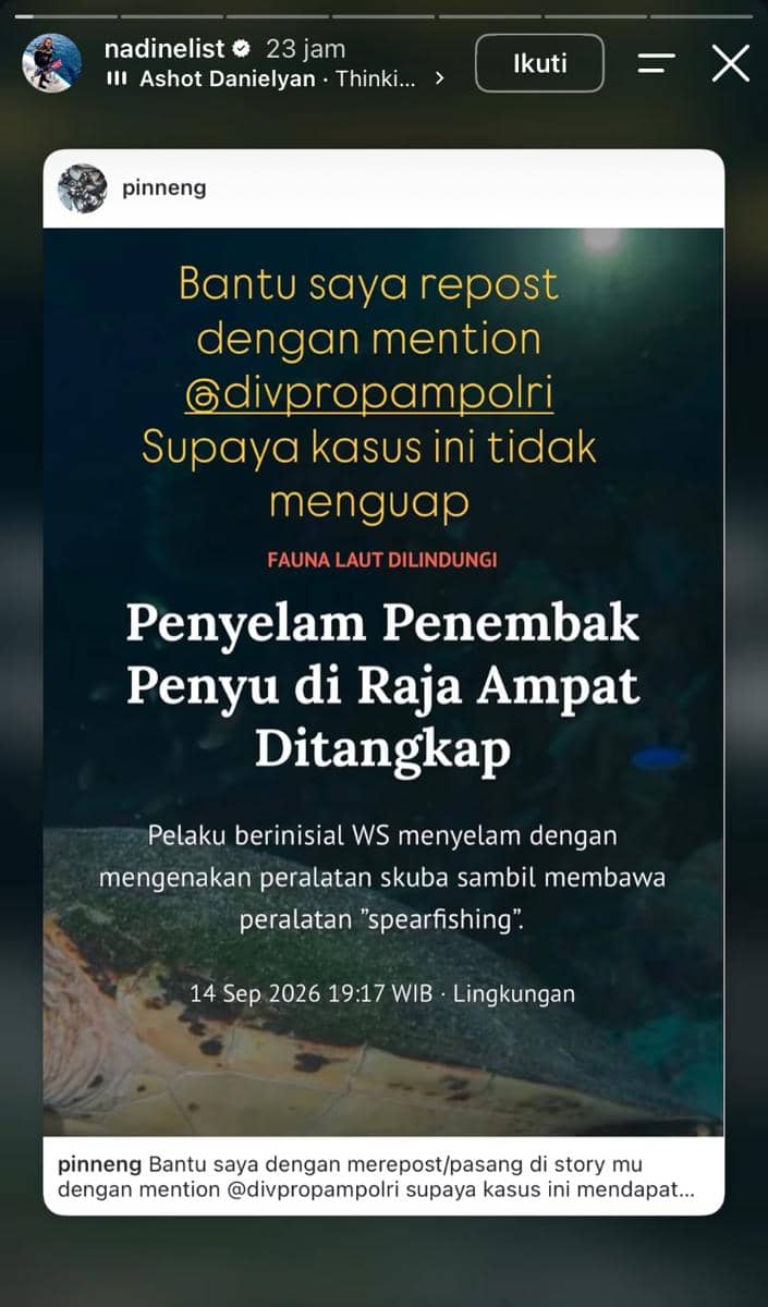 Unggahan Instagram milik Nadine Chandrawinata yang menjadi sumber visual pada artikel ini, sesuai keterangan gambar.