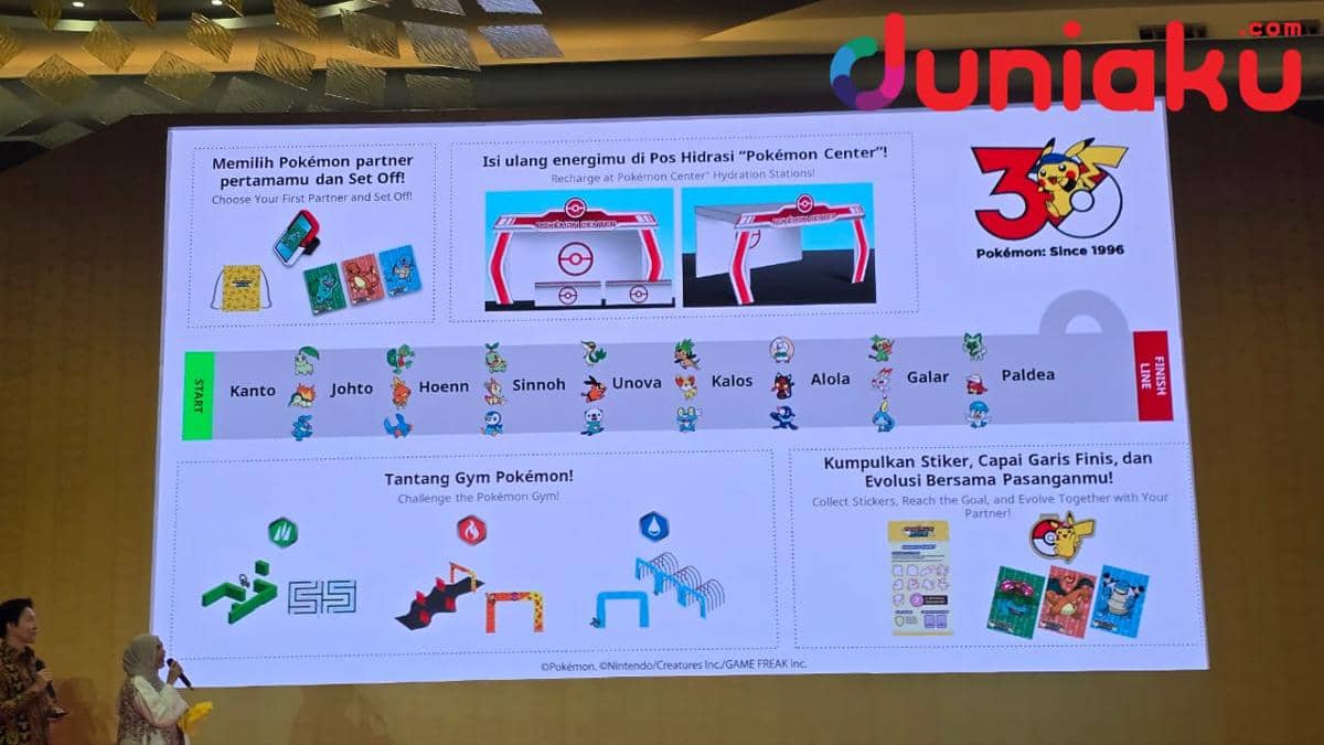 Materi pemaparan mengulas keunikan rute Pokémon RUN Indonesia 2026 dalam acara oleh The Pokémon Company.