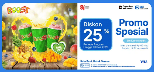 Segarkan Hari dengan Boost, Diskon 25 Persen Pakai BRI Kartu Kredit