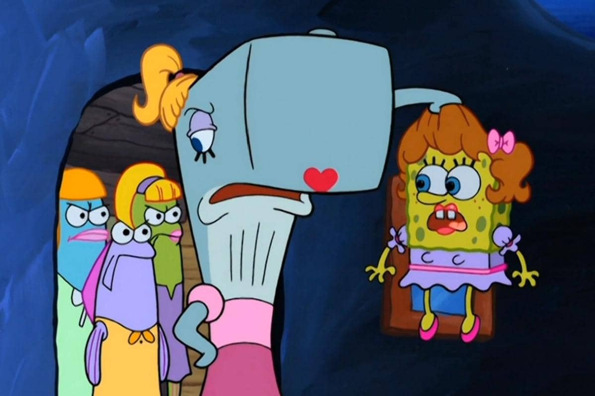 Pearl mencurigai Girly Teengirl sebagai sosok SpongeBob yang tengah menyamar agar bisa ikut berpartisipasi di pesta bantalnya