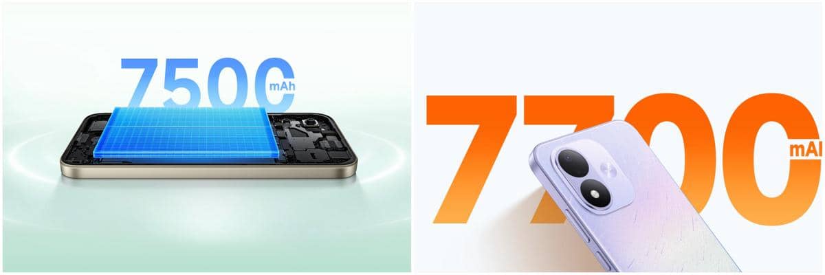 ilustrasi kapasitas baterai Xiaomi Redmi 17 4G (kiri) dan Xiaomi Redmi Note 17 4G (kanan)