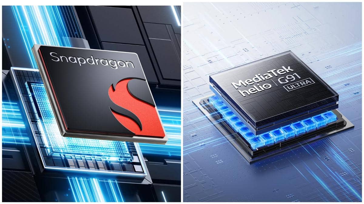 ilustrasi CPU Qualcomm Snapdragon 6s 4G Gen 2 (kiri) dan MediaTek Helio G91 Ultra (kanan)
