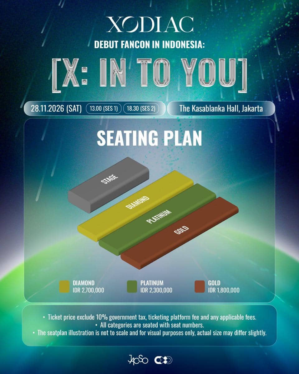 Materi promosi fancon XODIAC bertajuk “XODIAC DEBUT FANCON IN INDONESIA: [X: IN TO YOU]” di Jakarta.