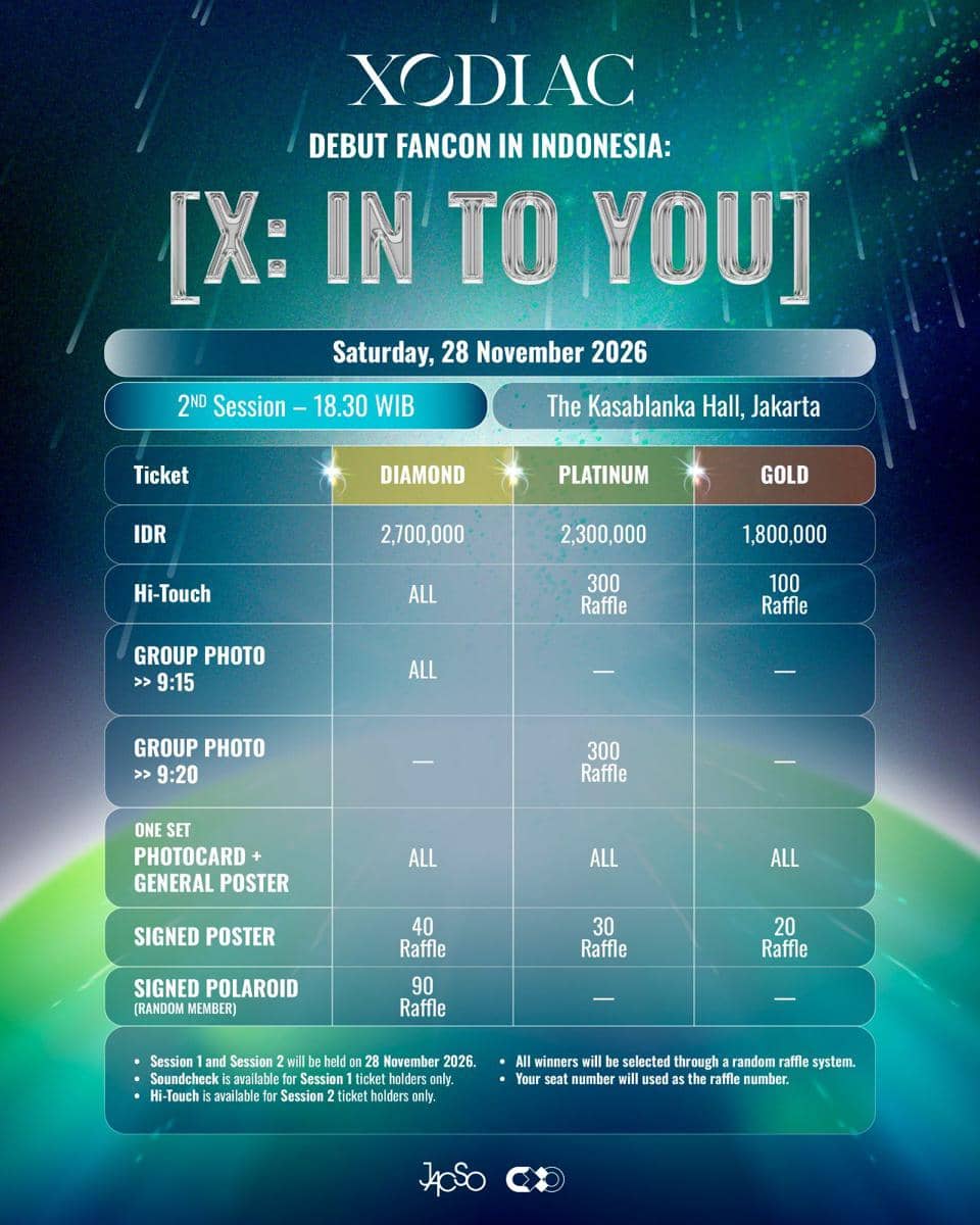 Poster promosi fancon XODIAC bertajuk XODIAC DEBUT FANCON IN INDONESIA: [X: IN TO YOU] di Jakarta.