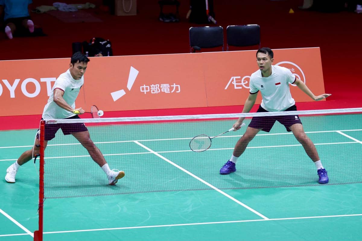 Fajar Alfian/Muhammad Shohibul Fikri dalam sesi latihan jelang Asian Games 2026 (dok.PP PBSI)