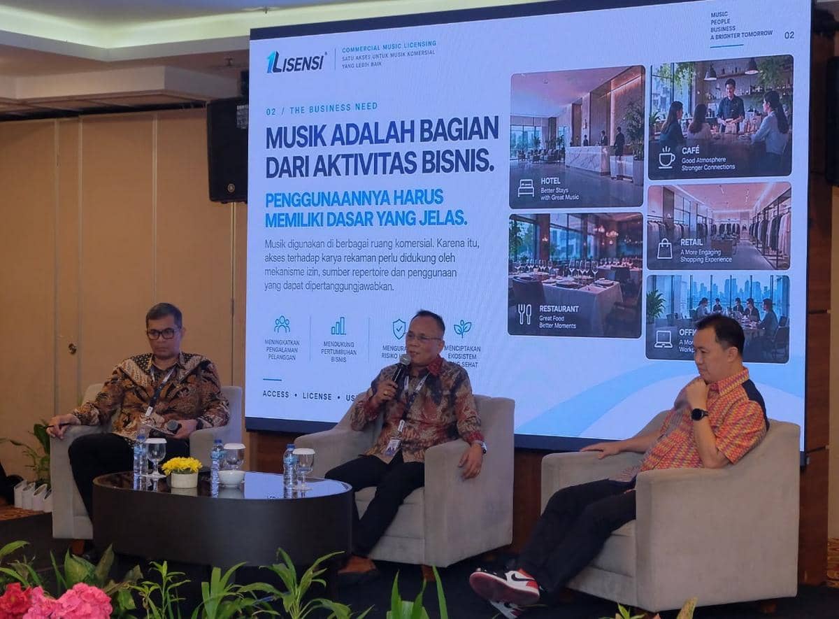 Seminar Nasional 1LISENSI bertajuk Kepastian Hukum Penyediaan Konten Musik untuk Sektor Bisnis yang digelar di The Alana Yogyakarta, Jumat (18/9/2026). (IDN Times/Herlambang Jati Kusumo)