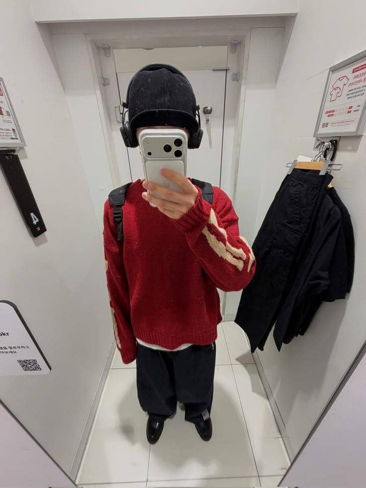 ide styling outfit merah ala Jihoon TREASURE