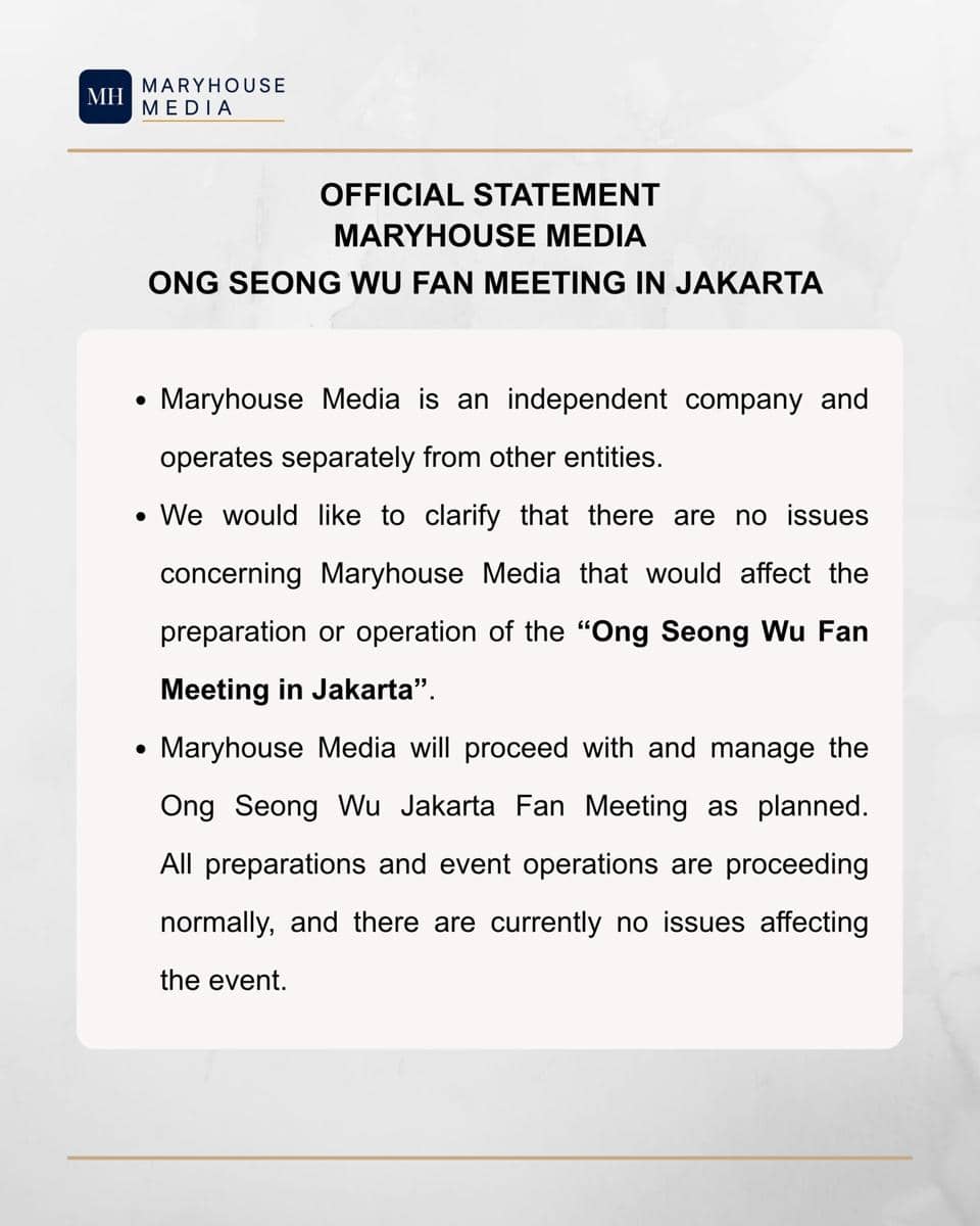 pernyataan Maryhouse Media terkait fan meeting Ong Seongwu (instagram.com/maryhousemedia)