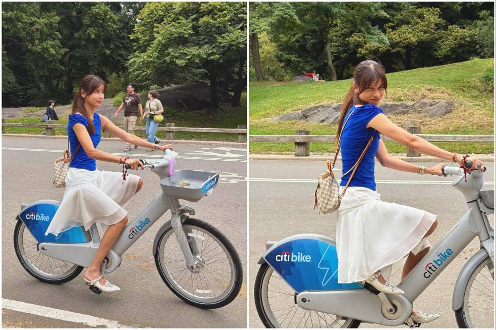 Sabrina Chairunnisa Asyik Bersepeda di Central Park, New York!