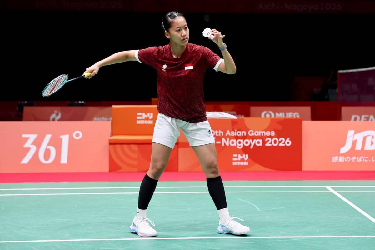 Putri Kusuma Wardani menjalani partai pembuka babak 16 besar nomor beregu putri Asian Games 2026 (dok.PP PBSI)