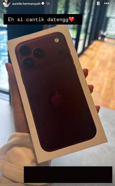 Seorang artis memperlihatkan iPhone 18 miliknya dalam unggahan di akun Instagram milik Aurelie Hermansyah.