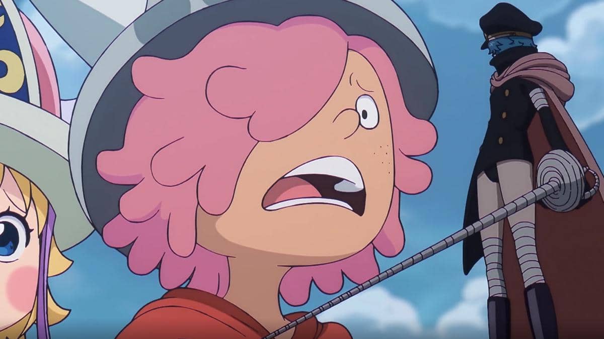 Gunko menahan Colon sebagai sandera dalam adegan menegangkan serial anime One Piece produksi Toei Animation.