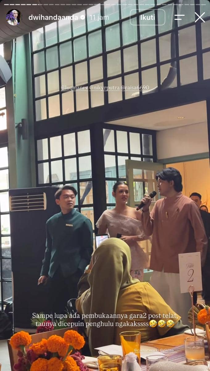 Potret seorang artis menghadiri pernikahan Mario dan Lukita, diunggah melalui akun Instagram dwihandaanda.