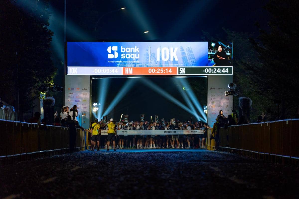 Informasi dukungan Bank Saqu terhadap pelaksanaan ajang lari Garmin Run 2026 bagi para peserta acara.