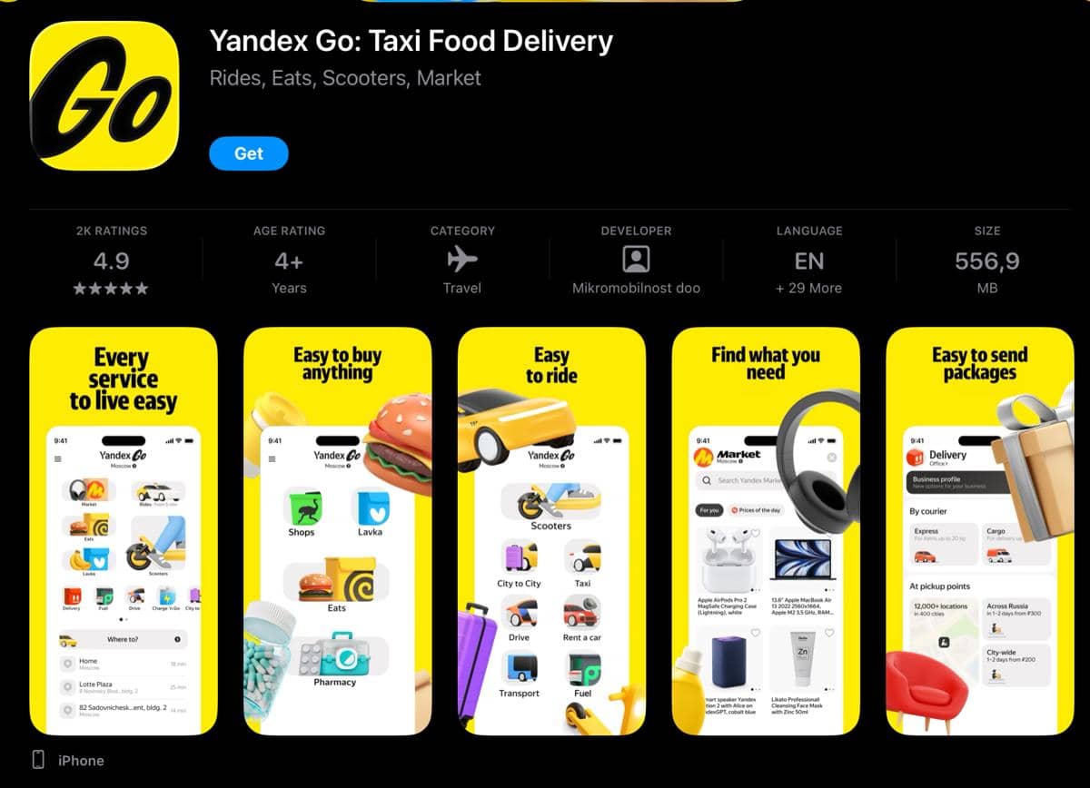potret tampilan aplikasi Yandex Go