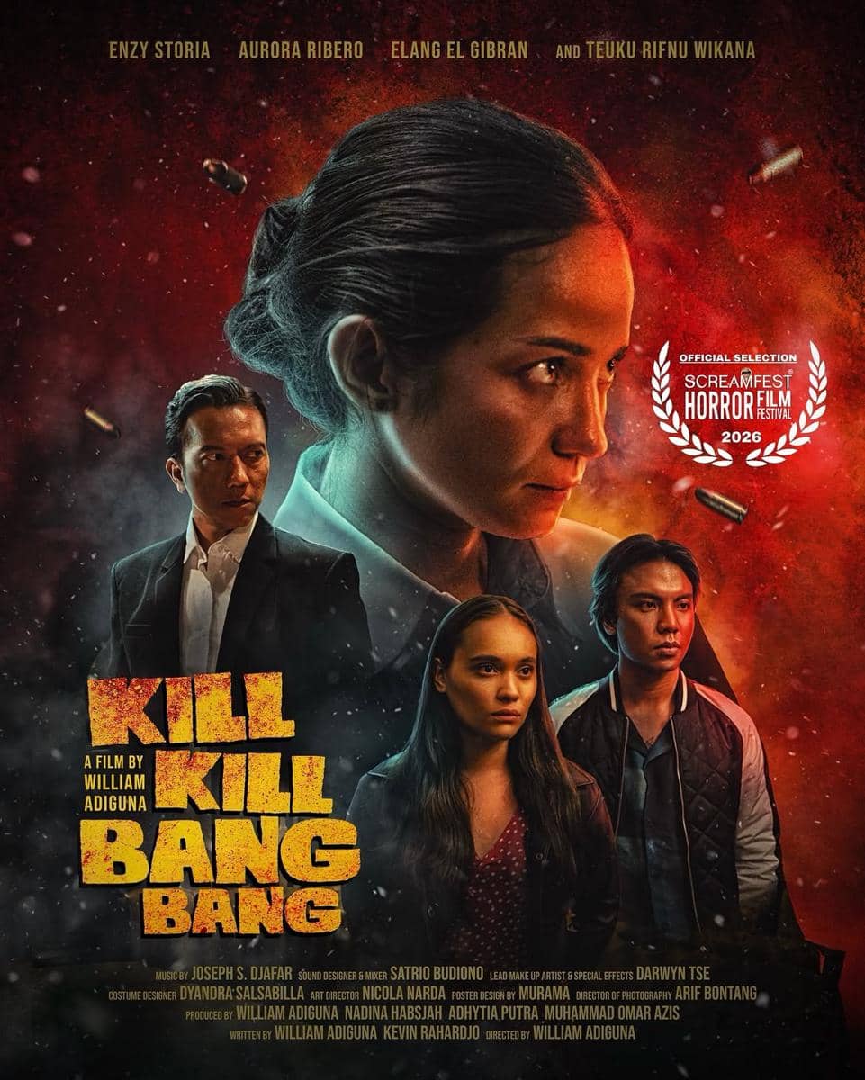 Poster pengumuman film KILL KILL BANG BANG yang akan menjalani pemutaran perdana dunia di Screamfest Horror Film Festival.