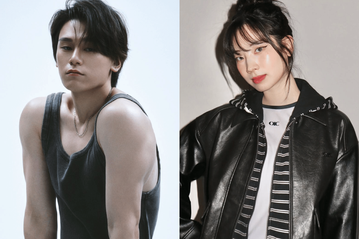 Kolase potret Cha Woo Min dan Dahyun TWICE dari unggahan Instagram, menampilkan wajah keduanya dalam foto terpisah.
