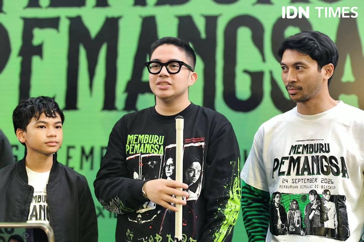 Umay Shahab setelah konferensi pers film “Memburu Pemangsa” di XXI Epicentrum, Jakarta, pada Senin, 21 September 2026.