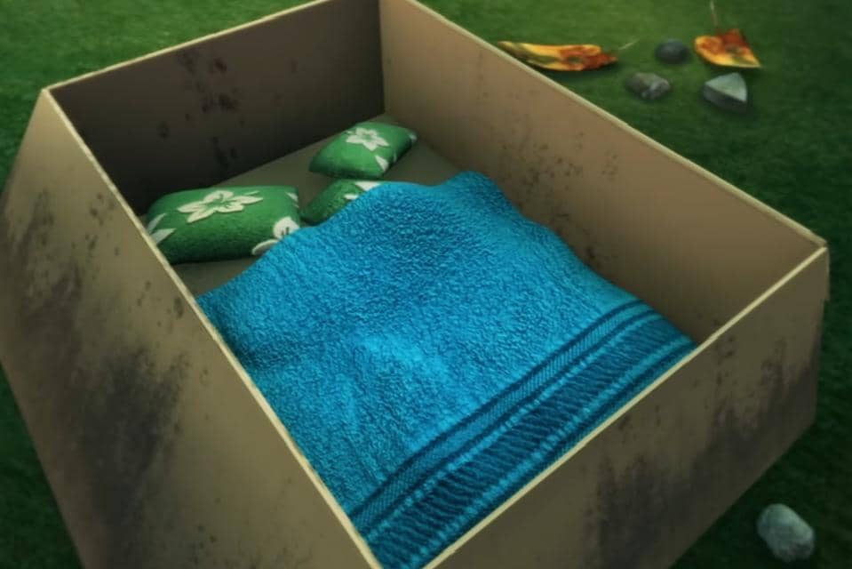Upin & Ipin menyediakan tempat tidur sederhana yang nyaman untuk kucing mereka, Apin