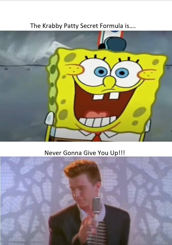 meme SpongeBob tentang resep rahasia Krabby Patty