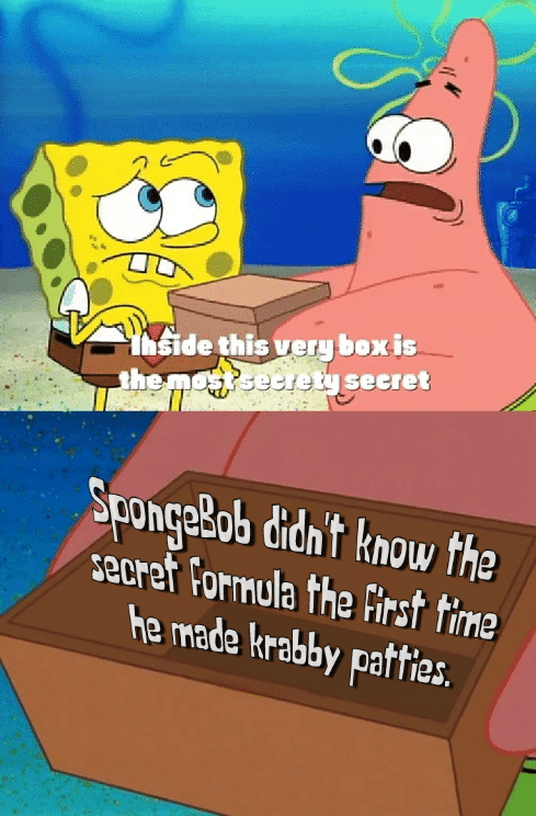 meme SpongeBob tentang resep rahasia Krabby Patty