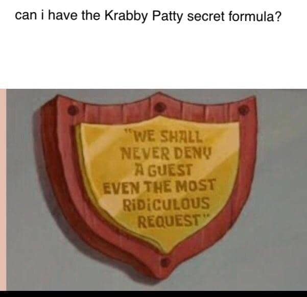 meme SpongeBob tentang resep rahasia Krabby Patty