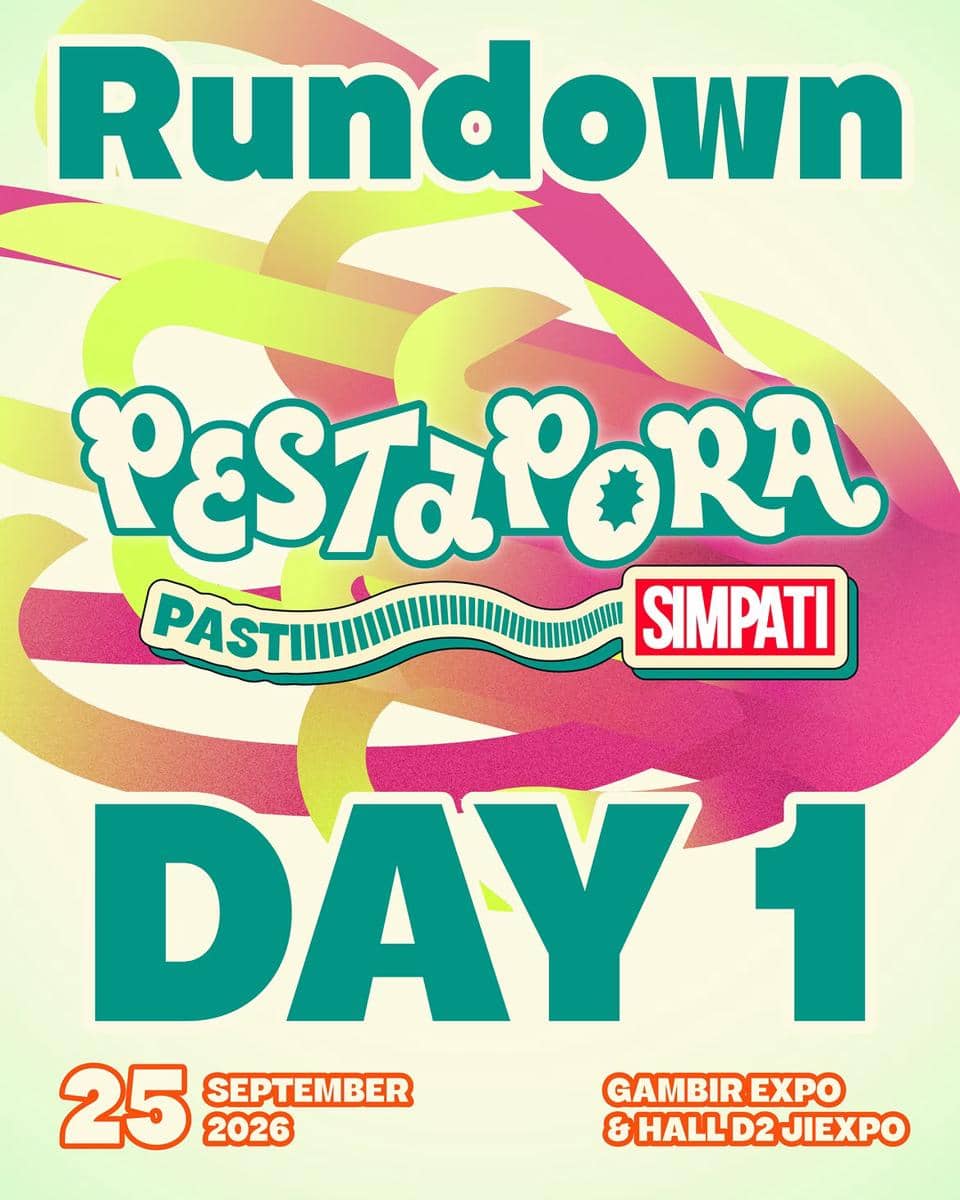 Poster rundown Pestapora 2026 berisi jadwal acara yang diunggah melalui akun Instagram resmi Pestapora.