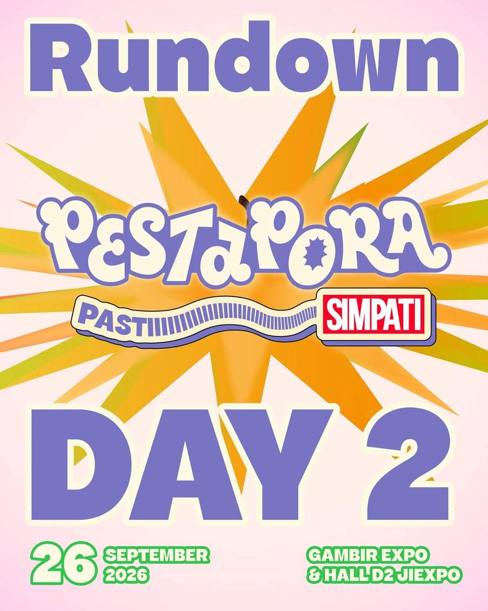 Poster rundown Pestapora 2026 dari akun Instagram Pestapora yang berisi informasi jadwal rangkaian acara.