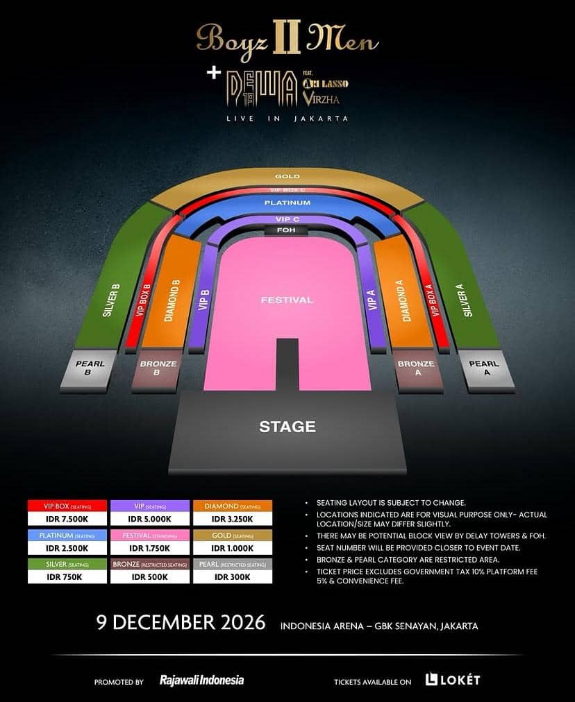 Panggung konser Boyz II Men dan Dewa 19 dalam acara “Boyz II Men + Dewa 19 Live in Jakarta” yang digelar di Jakarta.