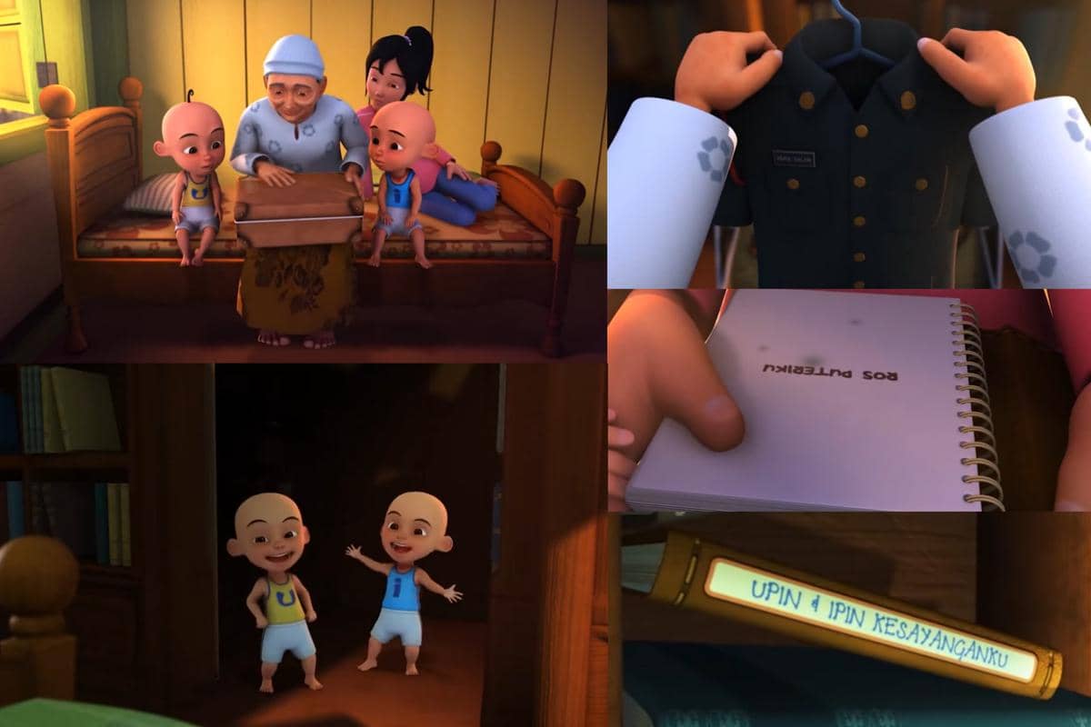 bagian dalam kamar rahasia di rumah Upin dan Ipin menyimpan barang peninggalan Mak da Abah